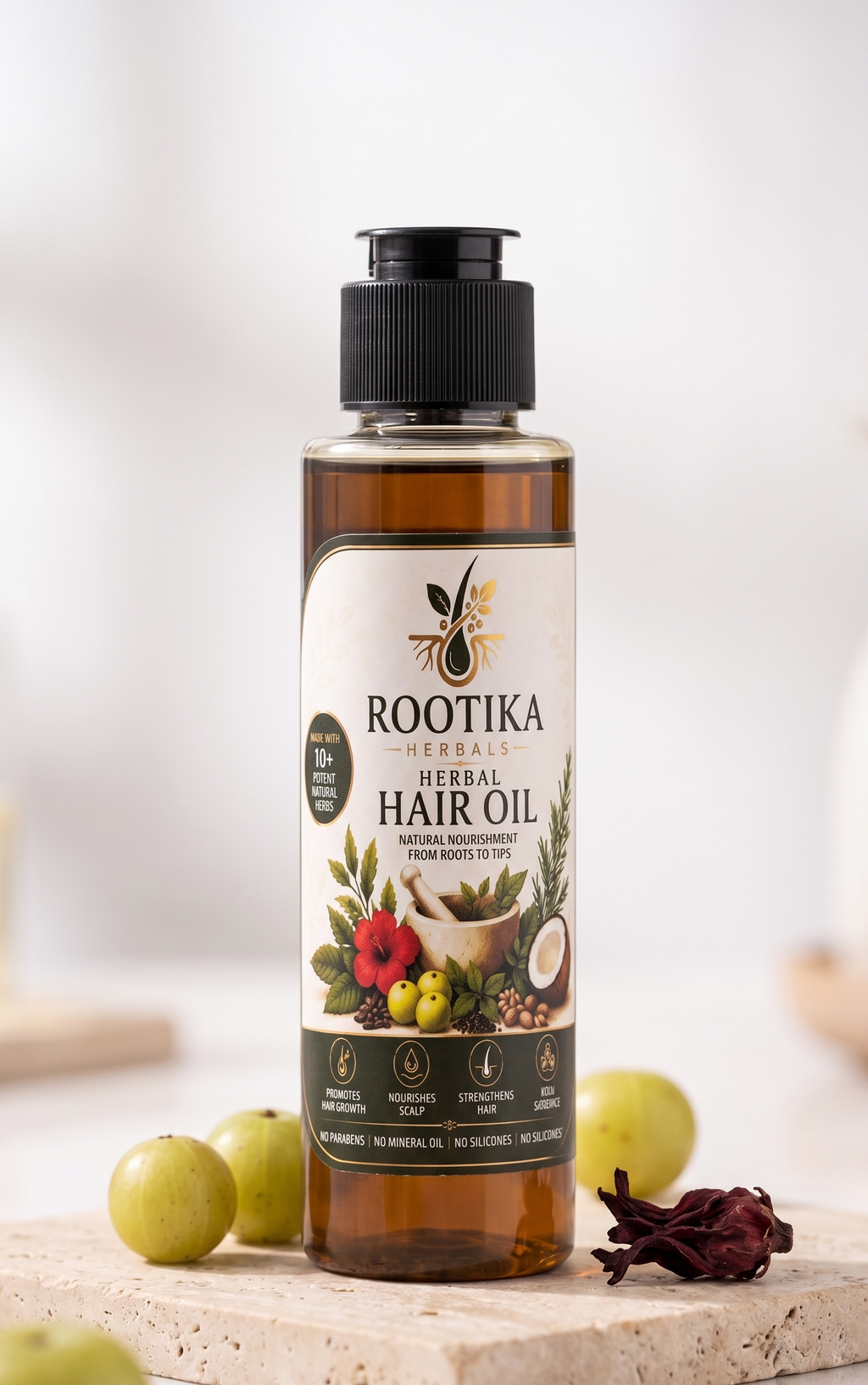 Rootika Herbal Hair Oil – Natural  Oil for Hair Growth, Hair Fall Control & Scalp Nourishment