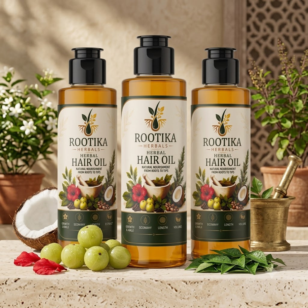 Rootika Herbal Hair Oil – Natural  Oil for Hair Growth, Hair Fall Control & Scalp Nourishment